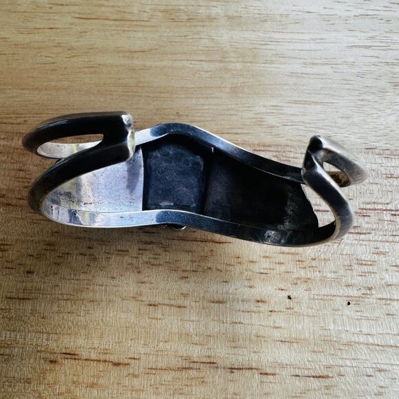 Vintage Navajo Stamped Tom Sterling Silver 9 Turquoise Cabs Cuff Bracelet Deco‎ - Picture 9 of 12